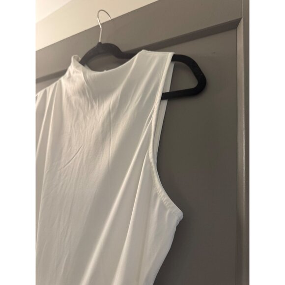 White Sleeveless High-Neck Jumpsuit With Elastic Waist & Side Pockets - Picture 5 of 7